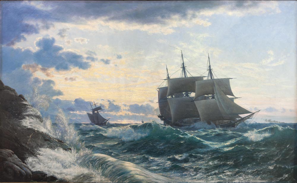 Painting by Carl Rasmussen - Skibe som morgenen efter en storm klarer landet for sig