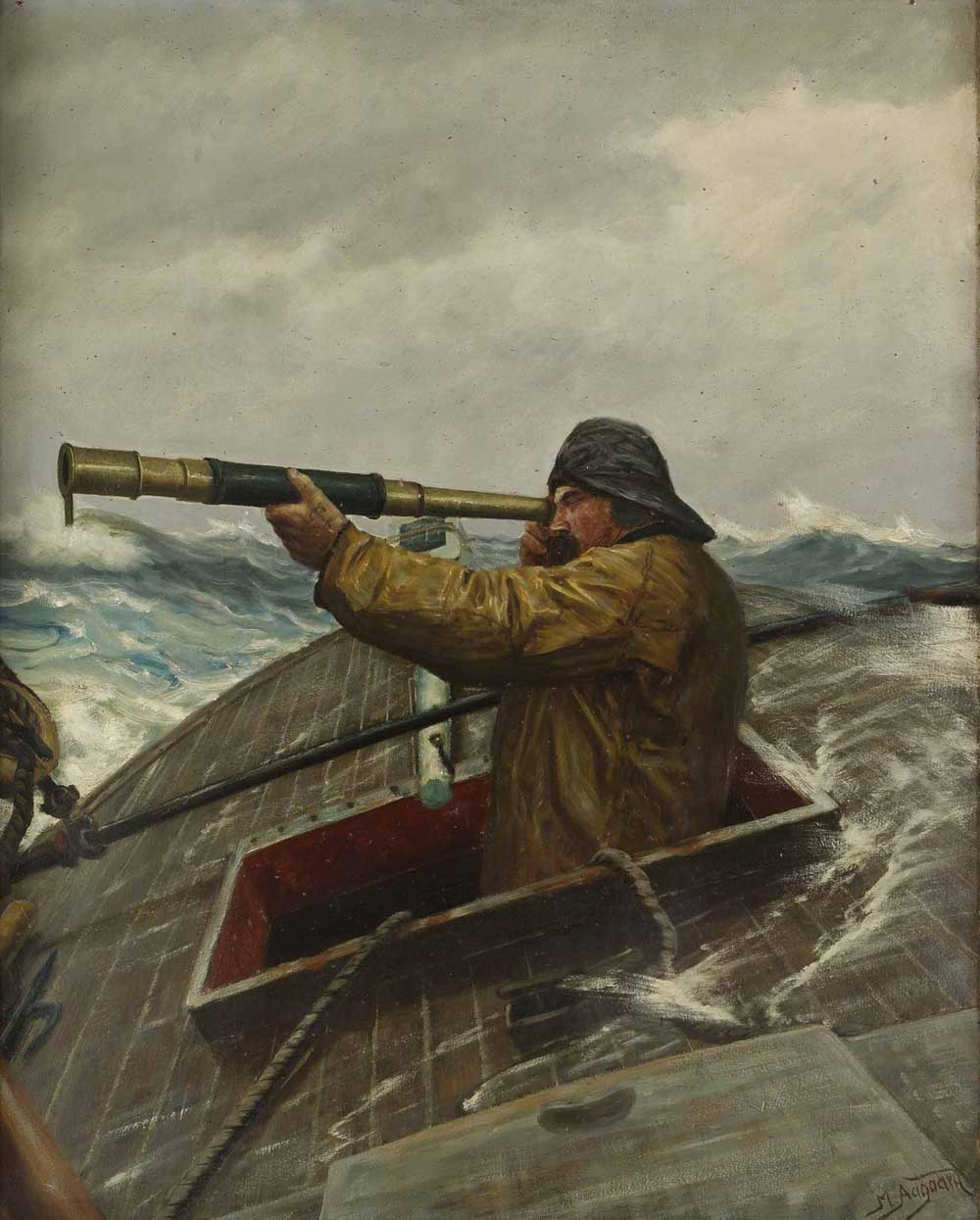 Painting by Martin Aagaard - Sailor with Monocular