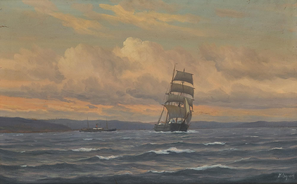 Painting by Martin Aagaard - Sailing Ship and Steamship
